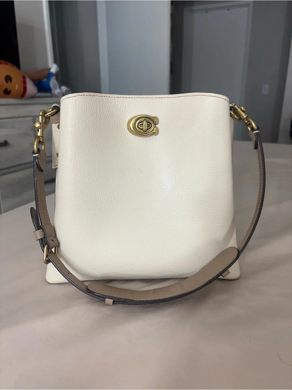 Coach Chalk Pebble Leather Crossbody with Gold Hardware